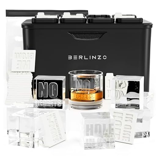 Berlinzo Premium Clear Ice Cube Maker - Large 2.1-inch Crystal Clear Ice Maker for Whiskey & Cocktails - Easy-to-Remove Ice Cubes Mold -Storage Bag & 24 Ice Prints Included, 8 Square Ice Cube Maker