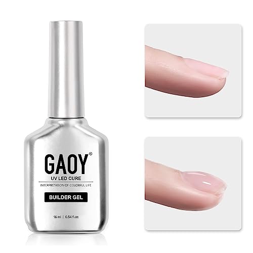 GAOY Clear Builder Gel for Nails, 16ml Nail Strengthener in a Bottle, Nail Extension Hard Gel, Soak Off Long Lasting UV Light Cure, Base Coat Top Coat Needed