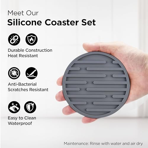 Image of The Better Home Coaster Set of 6 with Silicone Holder | Dining Table Decor Accessories | Cups, Coffee Mugs, Glasses | Silicone Coaster | Home & Office | Table top Decor