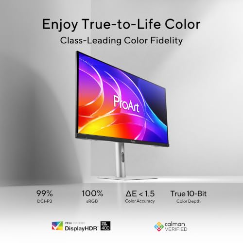 Image of ASUS ProArt Display 27 inch 4K OLED USB-C Professional Monitor (PA279CDV) - QD-OLED, 120Hz, HDR10, 99% DCI-P3, ΔE < 1.5, Calman Verified, USB-C (96W PD), AutoKVM, Ergonomic Stand, Mac, 3yr Warranty