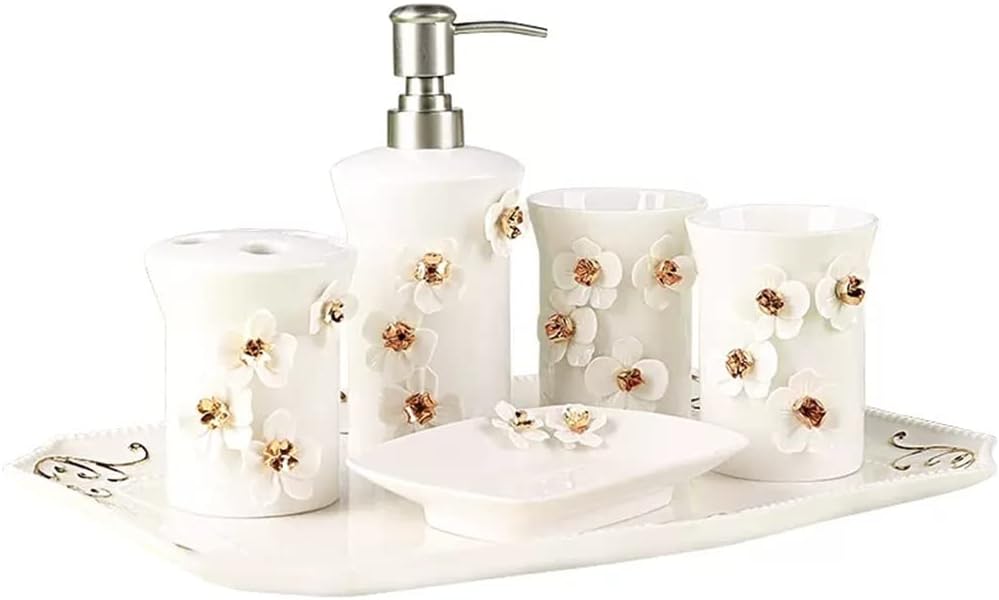 HBJWOV Handmade Ceramic Bathroom Set Toiletries Toothbrush Holder Mouth Cup Wedding Gift