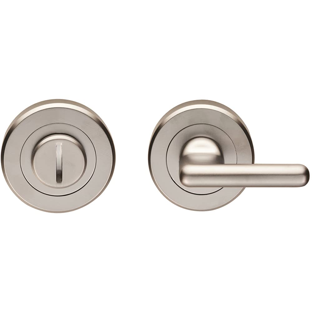 Disabled Lock and Release Handle - Concealed Fix - DDA Compliant - Satin Chrome | Locking Thumb Turn and Release Handle - Screwless Rose - for Use with Lever on Rose Door Handles