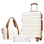 LONG VACATION Luggage Sets 24 in Suitcase Luggage 3 Piece Set, ABS+PC Hardshell Luggage with Spinner Wheels & YKK Zipper TSA Lock for Travel Esssentials (White-Brown, 24 INCH)
