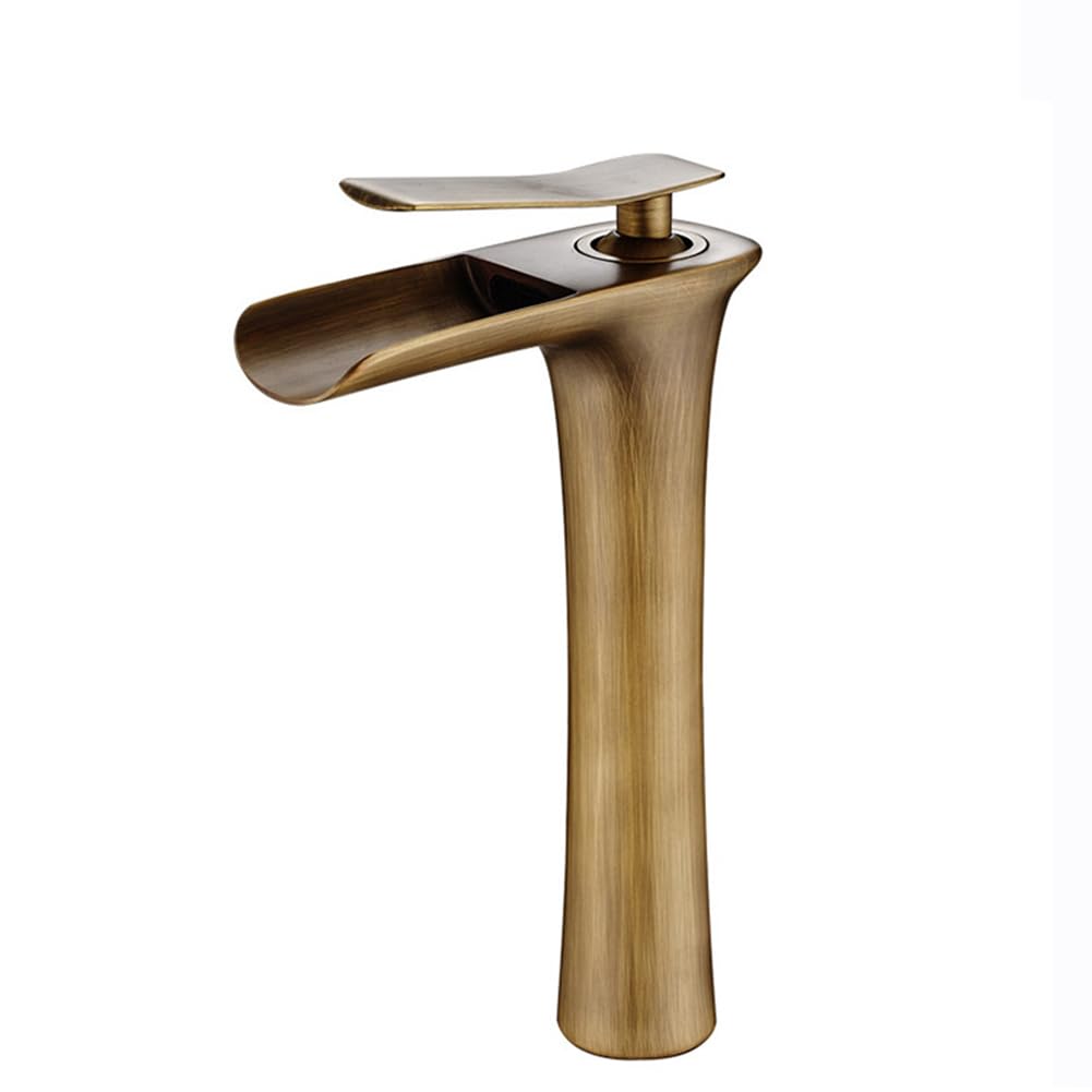 Rubinetto Lavabo Cascata Rubinetto Bagno, Anticato Vintage Stile Ottone Monocomando Miscelatore Bagno, Miscelatore Lavabo, Bronzo