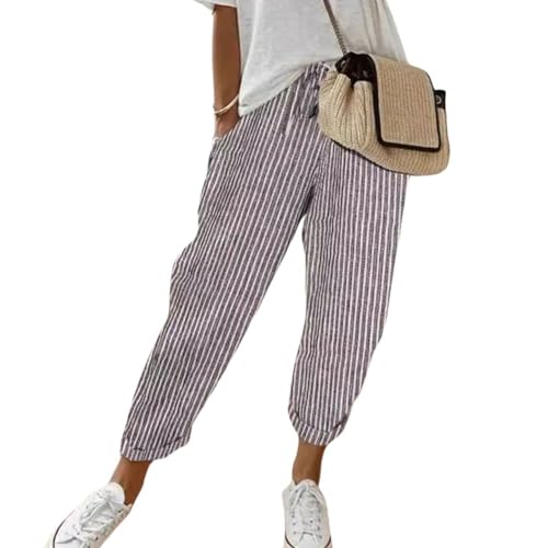 chouyatou Women's Casual Vertical Striped High Elastic Waist Wide Leg Capri Palazzo Pants with Pockets