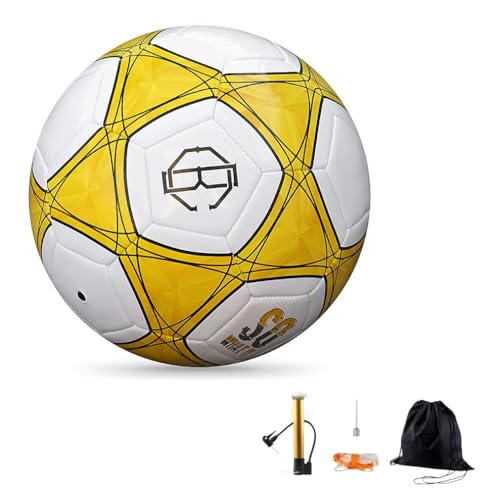 サッカーボール 3号 4号 5号 小学生 幼稚園 学校 スポーツ用品 空気入れ ネット付き 試合 軽量 練習用サッカーボール 子供用 室内 屋外兼用 フットサルボール 耐久性 耐摩耗性 (イエロー(Yellow),5号)
