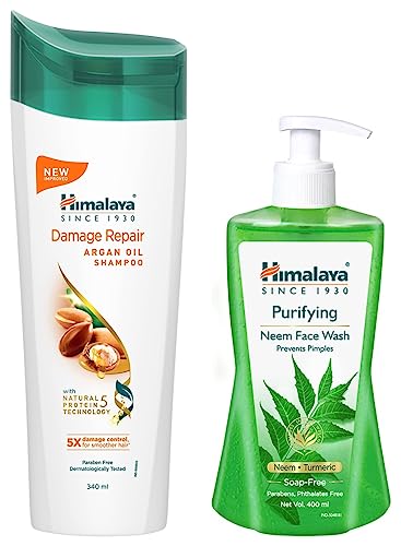 Image of Himalaya Damage Repair Protein Shampoo 400ml & Himalaya Purifying Neem Face Wash, 400 ml