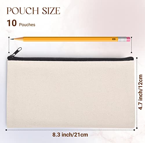 Cruleen 10 Pcs 8.3 X 4.7 Inch Blank Diy Craft Bag Canvas Zipper Pouch - Cotton Invoice Bill Zipper Bag Cosmetic Bag & Makeup Bag Multi-Purpose Travel Toiletry Bag Canvas Pouch With Black Zipper ( Beige, 10 ) #TOP1