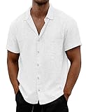 AstoSeu Mens Linen Shirts Short Sleeve Regular Fit Classic Beach Summer Casual Button Down Shirts Wh