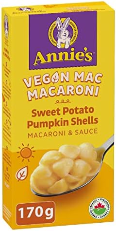ANNIE'S - Vegan Macaroni Sweet Potato Pumpkin Shells, Organic, No Artificial Flavours, No Synthetic Colours, Plant Based Recipe, 170 Grams Package of Pasta