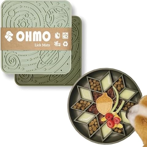 OHMO Lick Mat for Dogs and Cats(Small, Camo&Light Green, 2pcs)& Slow Feeder Dog& Cat Bowl Cover