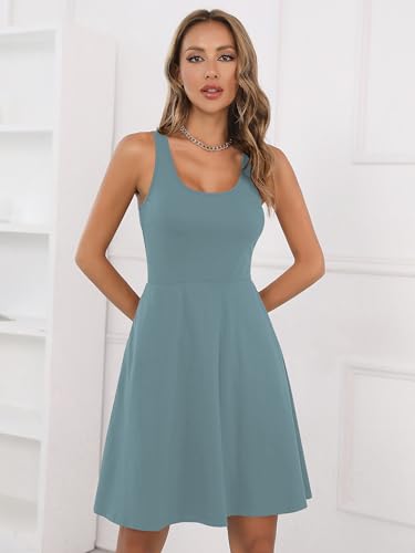 Image of Missufe Women's Sleeveless Racerback Flared Casual Plain Tank Dress