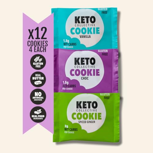 Keto Collective Keto Cookies I 1.5g Net Carbs I 30g x 12 I Keto Snacks I Low Sugar I Made with Real Butter I High Fibre I Low Carb Snacks, Gluten Free Cookies (Mixed)
