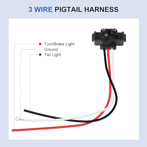 Image of 3 Pin Trailer Connector, Right Angle 3 Wire Pigtail Harness 20AWG Trailer Lights Connector for Sealed 4 inch Round Lights & 6 inch Oval Lights, Stop Turn Tail Brake Backup Light Harness - 6pcs