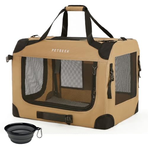 Image of Extra Large Cat Carrier Soft Sided, Portable Small Dog Carrier for 2 Cats, 24 inchx16.5 inchx16 inch Car Travel Folding Comfortable Design, Khaki
