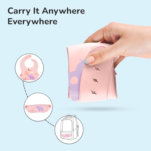Image of R for Rabbit Safari Silicone Bib for Baby Food Feeding BPA Free, Adjustable Straps Waterproof Built-in Food Pocket Mess Free Ideal for Babies 6 to 36 Months