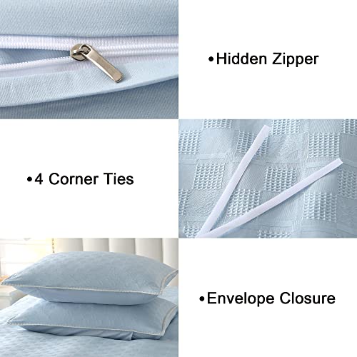 Enjohos Duvet Cover Queen Size - Queen Duvet Cover Set, 3 Pieces Blue Textured Duvet Cover Queen, Soft Breathable Waffle Duvet Cover Microfiber Bedding Duvet Cover Sets For All Seasons #TOP4