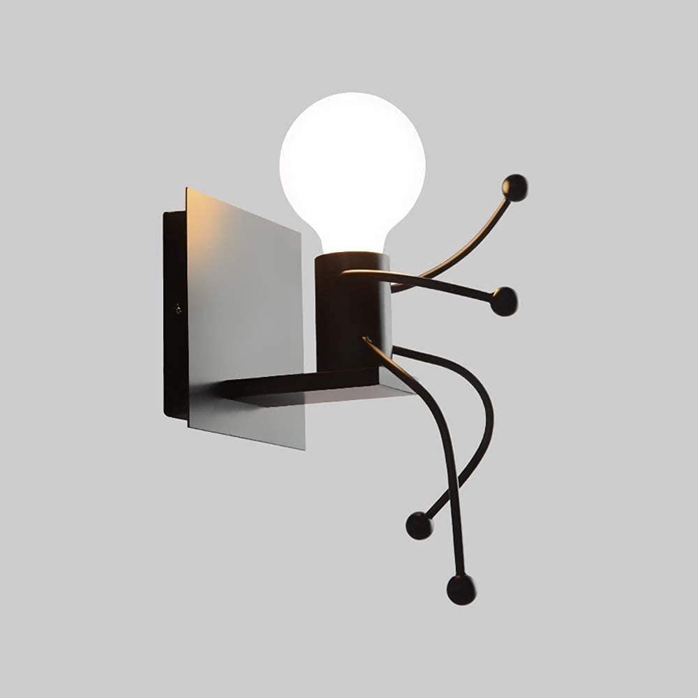 Lampe murale humanoïde noire en métal pour chambre à coucher et salon
