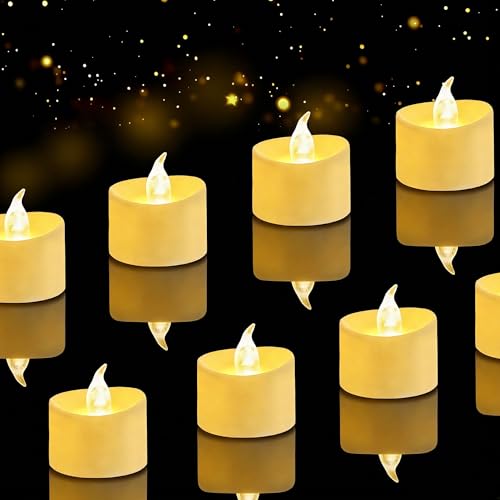 Lot de 24 Bougies Chauffe-Plat LED à Piles sans Flamme avec Effet Vacillant Réaliste, Plus de 200 Heures d'Autonomie, Couleur Ivoire, pour Mariage, Fête,...