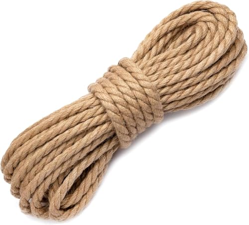 ZephyrCraft Cuerda de yute 10 mm x 20 m – fuerte fibra natural cuerda de cáñamo para jardín, bricolaje, decoración, paquetes y camping – Cuerda de yute resistente, cordón, cuerda de paquete, cinta de