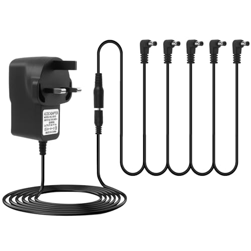 DC 9V Guitar Pedal Power Supply Adapter(1A) with 5 Way Daisy Chain Cables for Behringer JOYO Donner BOSS Sonicake MXR TC Electroneic Zoom Bass Effects Guitar Pedals Board Tip Negative 2.0m Cable