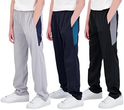 Real Essentials 3 Pack: Boys Active Tricot Sweatpants Track Pant Basketball Athletic Fashion Teen Sweat Pants Soccer Casual Girls Lounge Open Bottom Fleece Tiro Activewear Training -Set 4,M (10-12)