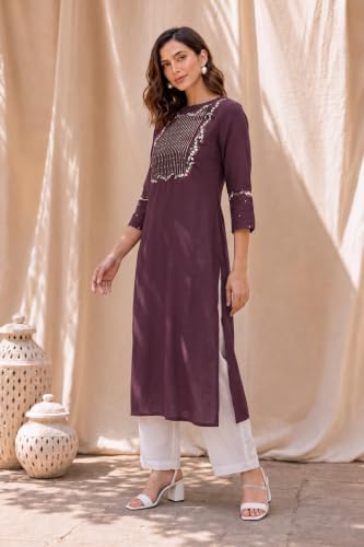 Image of MIRCHI FASHION Women's Straight Fit Rayon Sequins Embroidered and Polka Dots Printed Kurti Only
