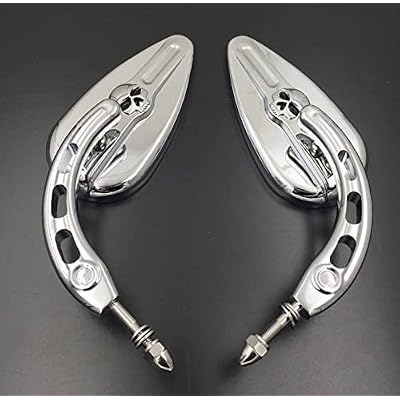 MT383D- Chrome Skull Side Mirrors Compatible with Harley Davidson 1982-later all models (except VRSCF,2014-later FLHTKSE,FLHRSE6, FLHR and FLHRC models and XL1200X mounted below the handlebars)