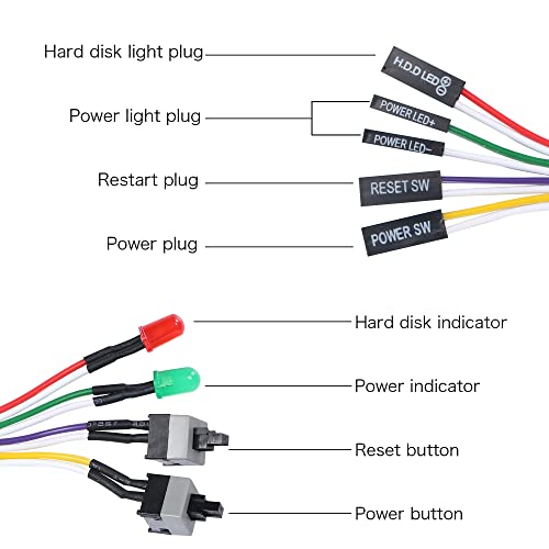 Cavo interruttore di ripristino e ATX Power On/Off Reset, LED cavo luce per PC HDD, kit assemblaggio - 2 pezzi (65 cm) - Alimentatore - Immagine 3