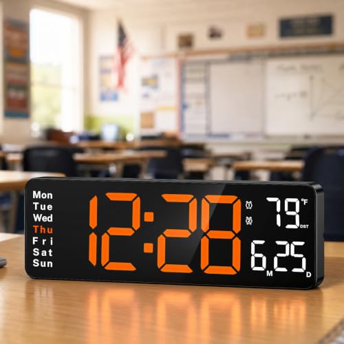 Image of Digital Clock Large Display, 13 inch Large Wall Clock for Classroom | Big Led Wall Clocks with Remote Control,Date,Week,Alarm,Temp & DST for Bedroom,Living Room,Gym,Office