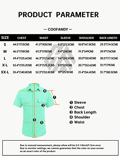 Coofandy Mens Shirt Cotton Linen White Button Down Summer Beach Tops, Light Green, Large, Short Sleeve #TOP5