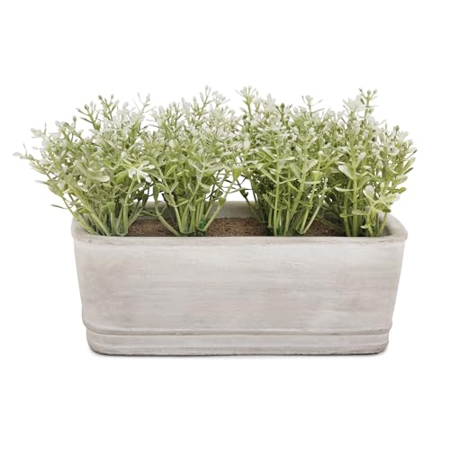 Image of PURE HOME + LIVING Green Faux Plant with Rectangular Cement Pot Plant in Dusty Green for Office Room Table Windowsill Decor.(Pot-21X12 CM,Height-15cm) Pack of 1