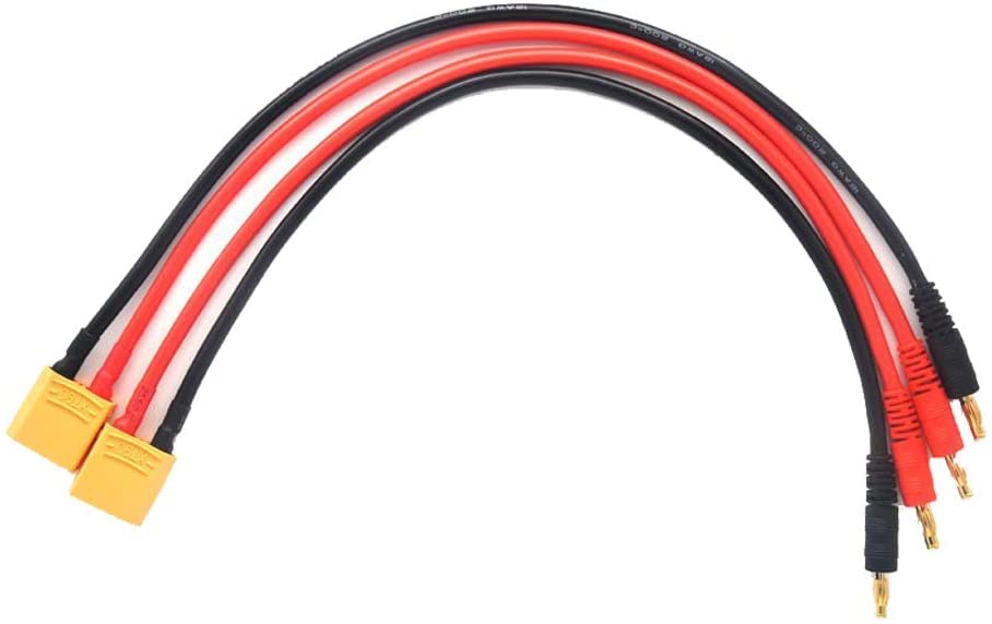 WOODGUILIN XT90 - Adattatore Spina a Banana da 4 mm, connettore XT90, Cavo di Ricarica con Cavo da 30 cm, 12 AWG per elicotteri RC, Quad-rotore Aereo (2 Confezioni XT90