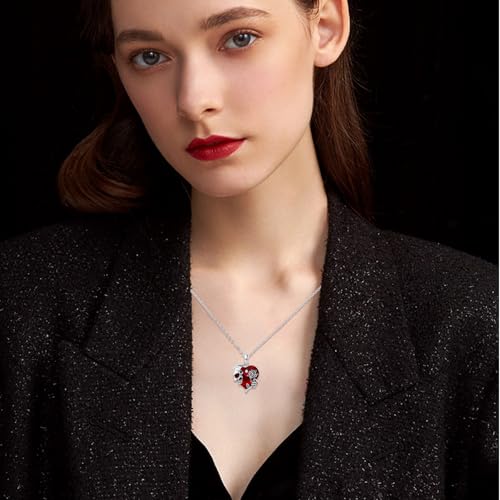 Image of S925 Sterling Silver Skull Pendant Necklace Heart Crystal Birthstone Skull Necklace Gothic Jewlery Gifts