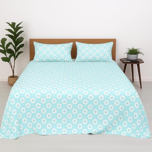 Image of Double Size Bedsheet - Daisy Delight - 90 x 100 Inches - Brushed Microfiber Flat Sheet with Pillow Covers