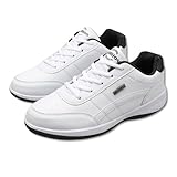 Men's Solid Color Lace-Up Fashion Sneakers - Low Top Casual Walking Shoes with Synthetic Leather Upper & Inner, EVA Sole, Comfortable Fabric Insole for Outdoor Park Fitness Gym (White,8.5)