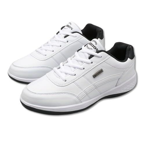 Men's Solid Color Lace-Up Fashion Sneakers - Low Top Casual Walking Shoes with Synthetic Leather Upper & Inner, EVA Sole, Comfortable Fabric Insole for Outdoor Park Fitness Gym (White,8.5)