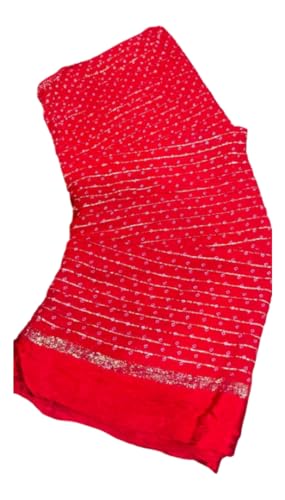 Image of Women's Pure Viscose Bandhej Print Georgette Saree with Silver Border & Blouse Peice