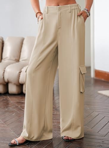 Dokotoo Women's Wide Leg Pants 2025 Flowy Casual Trendy Pants Straight Leg High Waist Stretch Palazzo Pants with 4 Pockets2