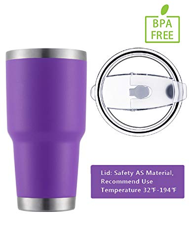 Image of 30oz Tumbler Stainless Steel Double Wall Vacuum Insulated Mug with Straw and Lid, Cleaning Brush for Cold and Hot Beverages (30oz Purple)