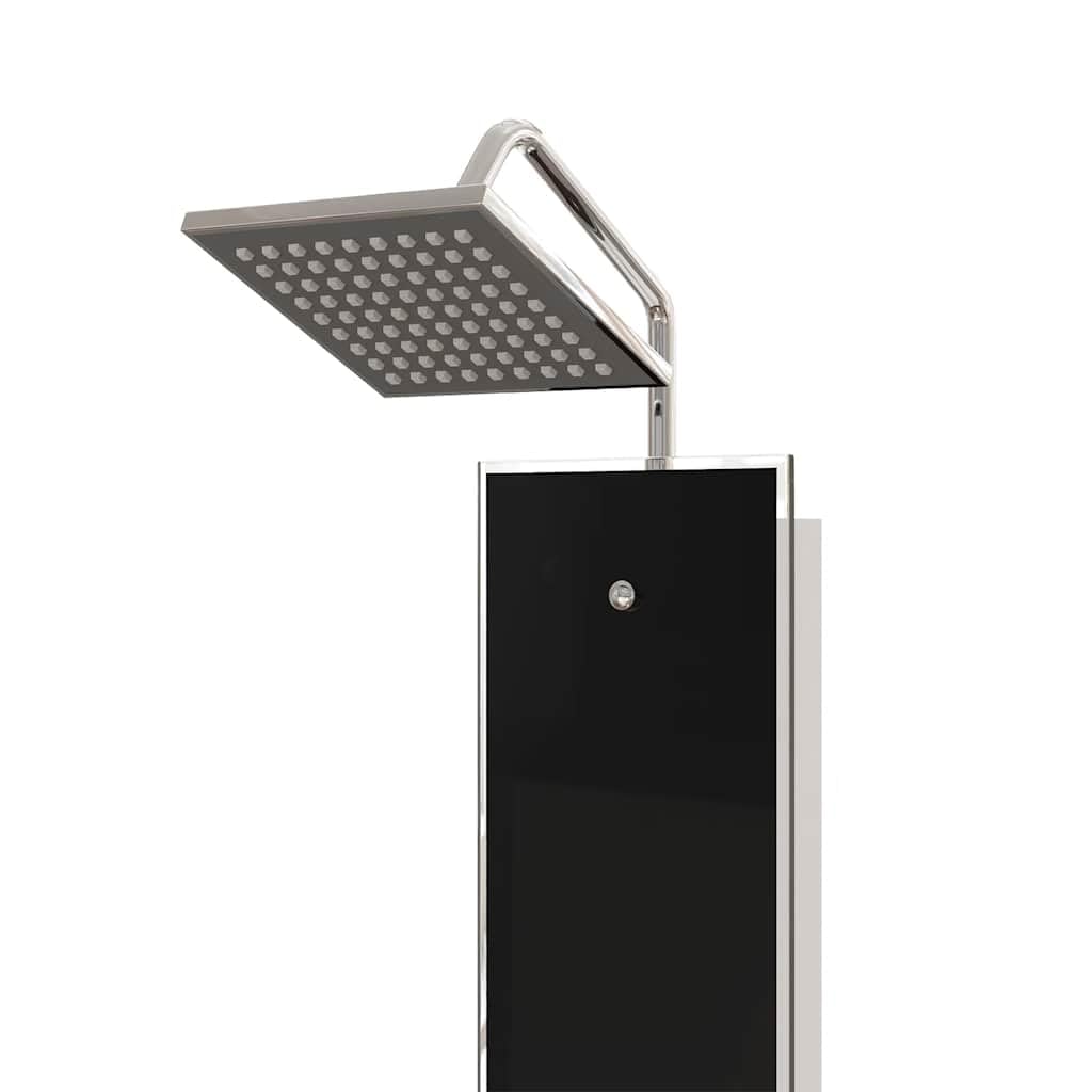 Pannello doccia in vetro nero, 18 x 45,5 x 130 cm, con acciaio inox, doccia a pioggia, funzione massaggiante, doccetta regolabile per bagno, montaggio a parete, benessere e relax