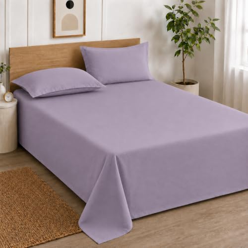Image of Cortina Cloud Cotton King Size Bedsheet with 2 Pillow Covers | Super Soft, Breathable & Skin-Friendly Bedsheet for Double Bed King Size with Solid Design | (270x250 cm) (Purple, King)