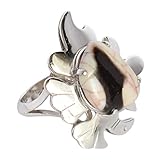 Anillo ovalado de jaspe de madera de maní de plata de ley 925, 17 x 14 mm, piedra preciosa marrón natural, hecho a mano, joyería bohemia para mujer, regalo de cóctel, talla M 1/2, 53 (16.9)