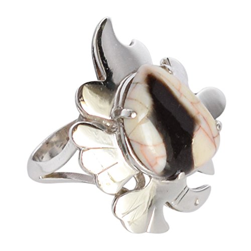 Bague jaspe bois d'arachide argent 925 ovale pierre naturelle marron blanche femme