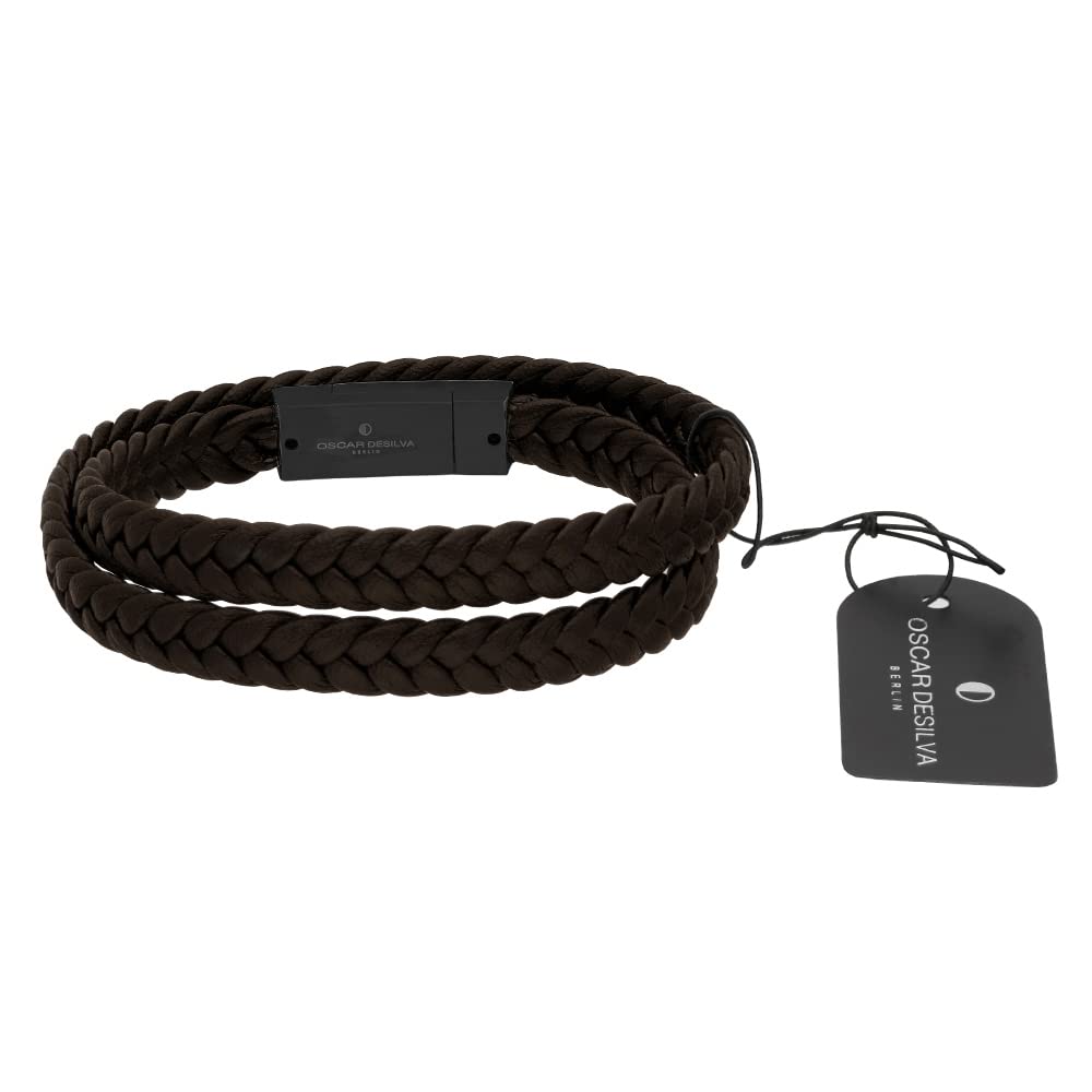 Treuheld® Wickelarmband Geflochten aus Leder mit Magnetverschluss | Dunkelbraun - schwarz 19-38 cm