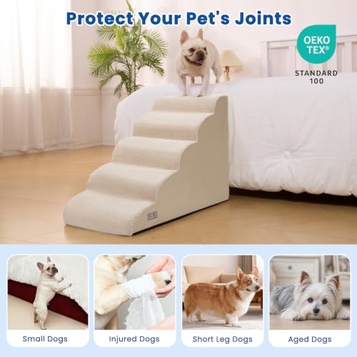 Dog Stairs for High Beds 22.4" H,5-Step Pet Ramp for Small & Medium Dogs - Image 5