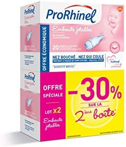 Prorhinel Disposable Baby Fly Tips x 20 Soft Mouthpieces for Bung and Running Nose, Soft Hygienic, Made in France, Pack of 2 x 20