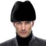 Stagione: inverno e freddo. KAISHIN Cappelli da Bomber in Pelliccia di Visone a Tutta Pelle da Uomo Cappello da Uomo di Lusso in Vera Pelliccia Invernale con paraorecchie (Nero, XXL: Circonferenza Testa 60 cm)