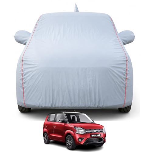 Image of Maruti WagonR Car Cover for LXi, VXI, ZXi,CNG & AGS 2019-2026 Models 100% Waterproof, All Weather Protection, Mirror & Antenna Pocket, Soft Inner Lining, Triple Stitched (Dark Grey)