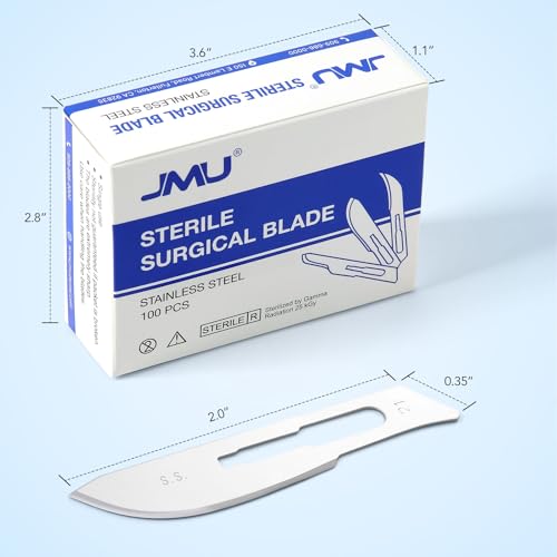 Image of JMU 100pcs Scalpel Blades Sterile #21, Disposable Stainless Steel Surgical Blades, Individually Foil Wrapped